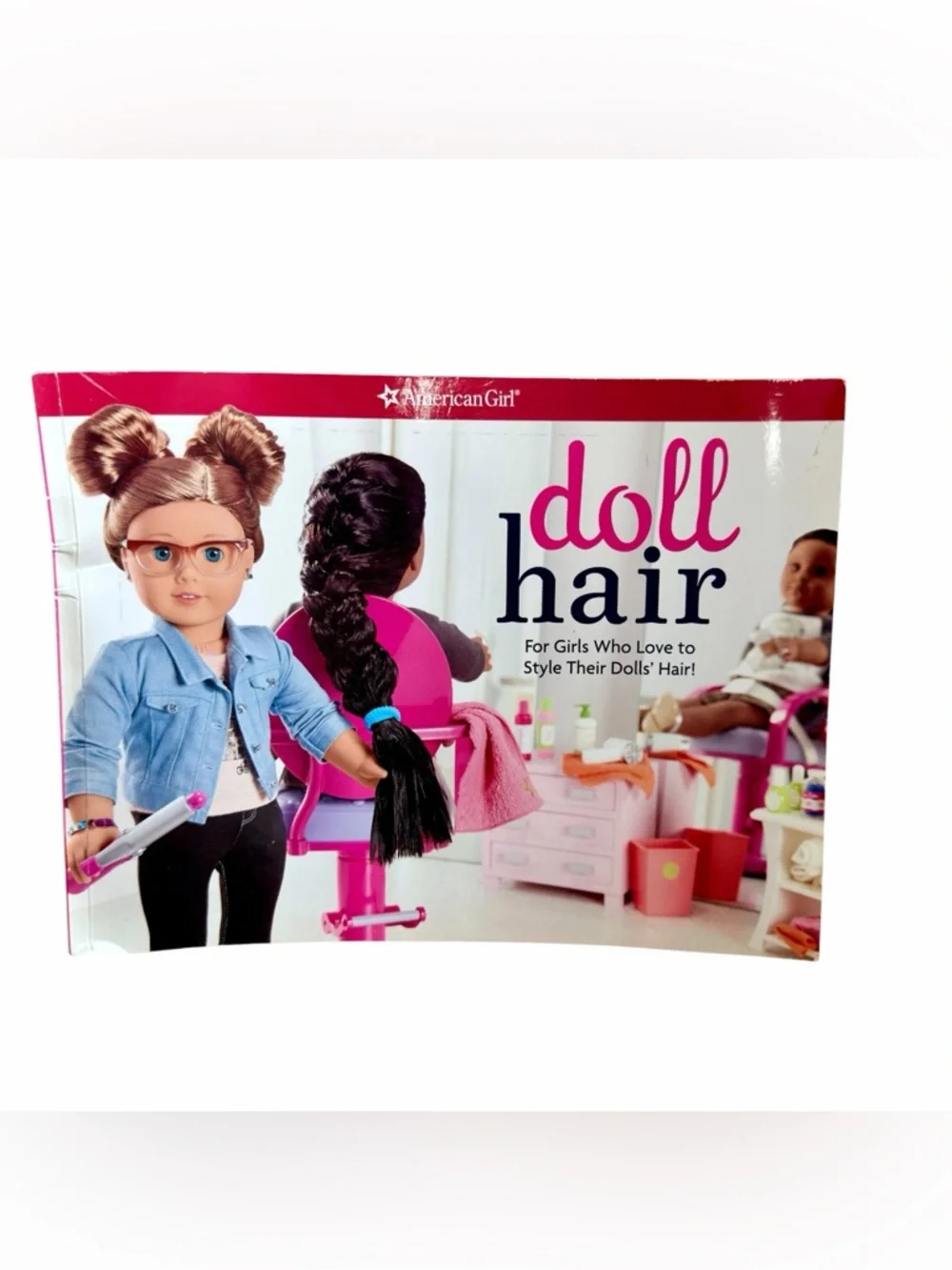 American Girl Pink Sparkle Styling Chair + Salon/Hair Supplies + Book Retired‎